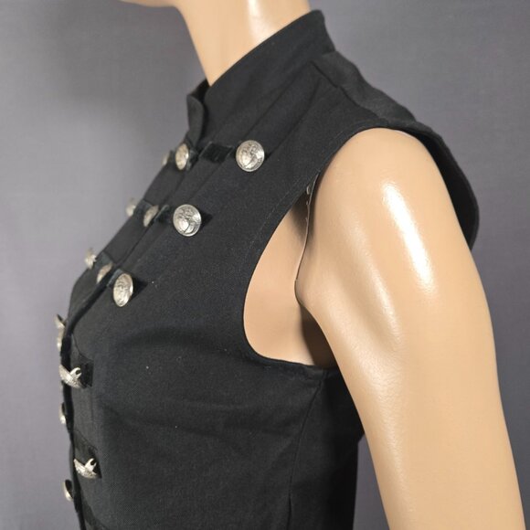 Vintage 90s Le Chateau Goth Military Waistcoat Vest Size M Black Velvet Trim - Picture 8 of 12